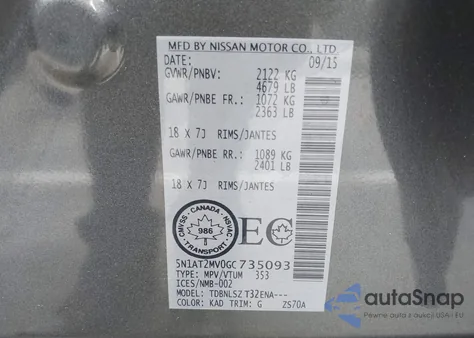 2016 Nissan Rogue S/Sl/Sv из США, поврежденный, VIN 5N1AT2MV0GC735093